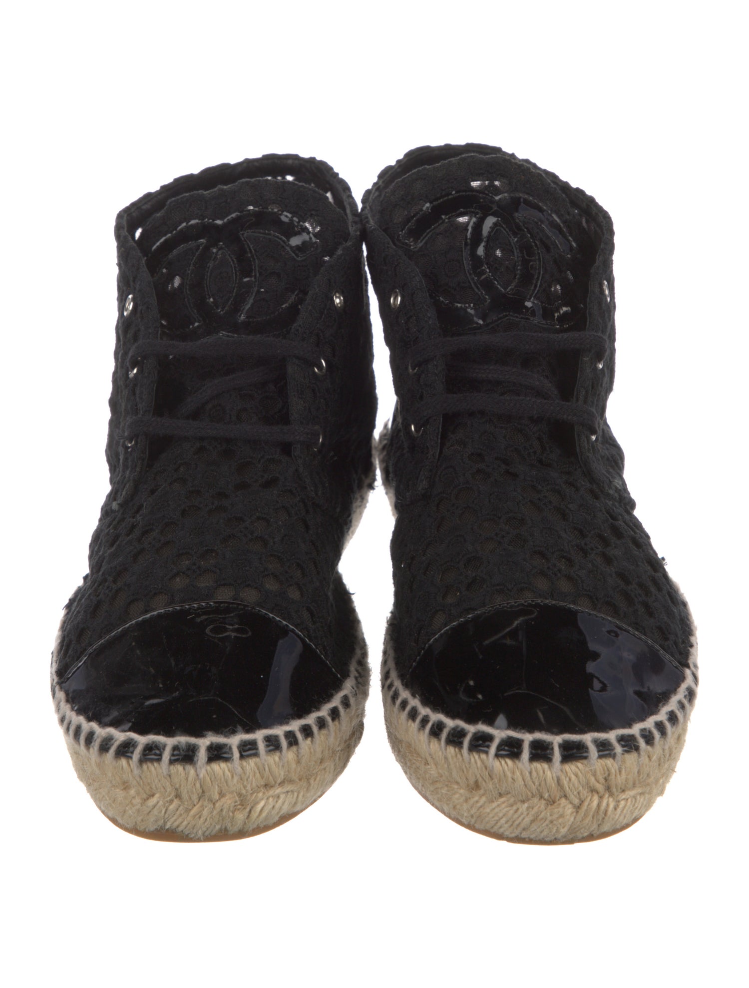 Chanel Interlocking CC Logo Lace Espadrilles